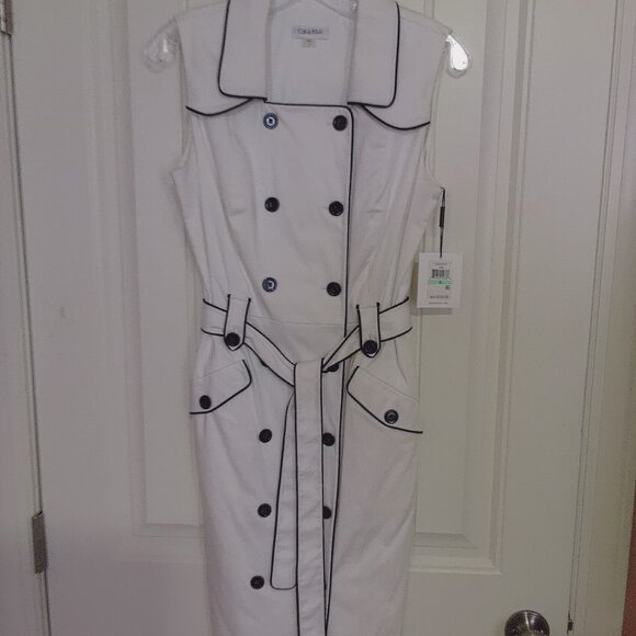 Calvin Klein Double-Breasted Black and White Trench Dress - Picture 1 of 14